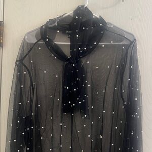 Elegant Black Sheer Blouse with Pearl Accents